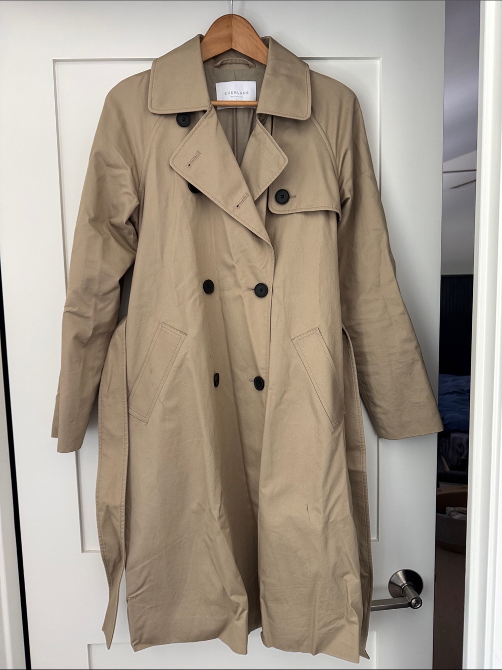 Everlane Double-Breasted Beige Trench Coat Size Small